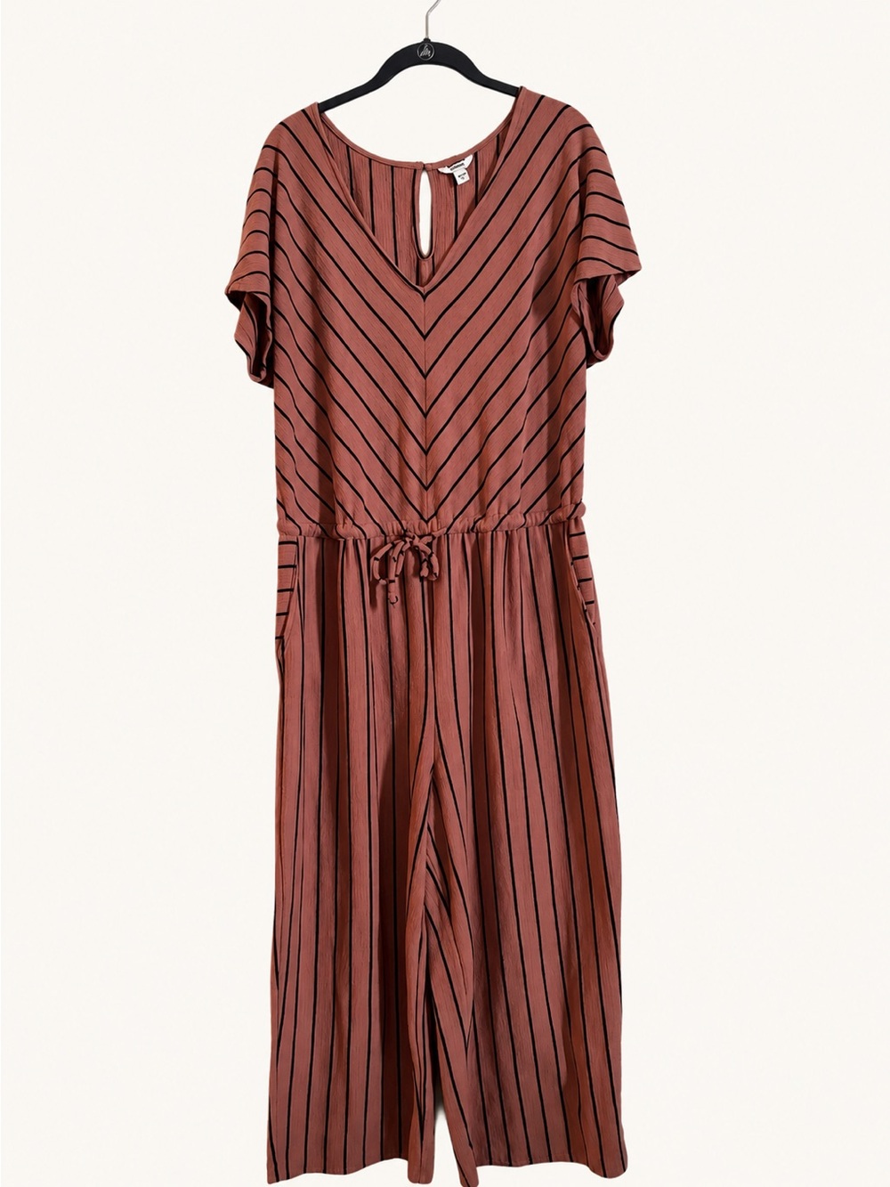 Sonoma size XL Striped Rust Jumpsuit with Drawstring Waist, Wide Legs
